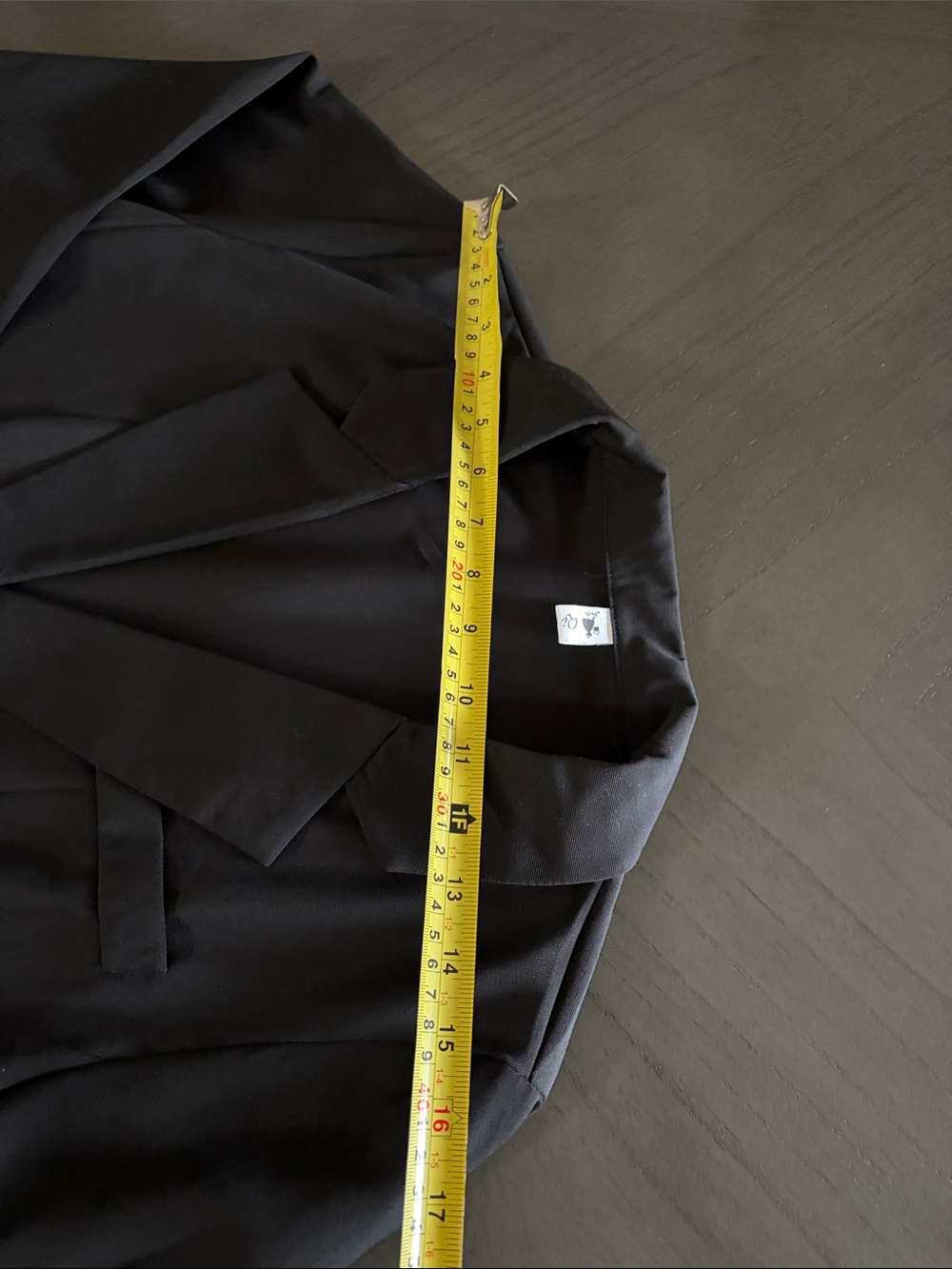 Black Double-Breasted Blazer with Plaid Cuff Trim - Picture 12 of 16